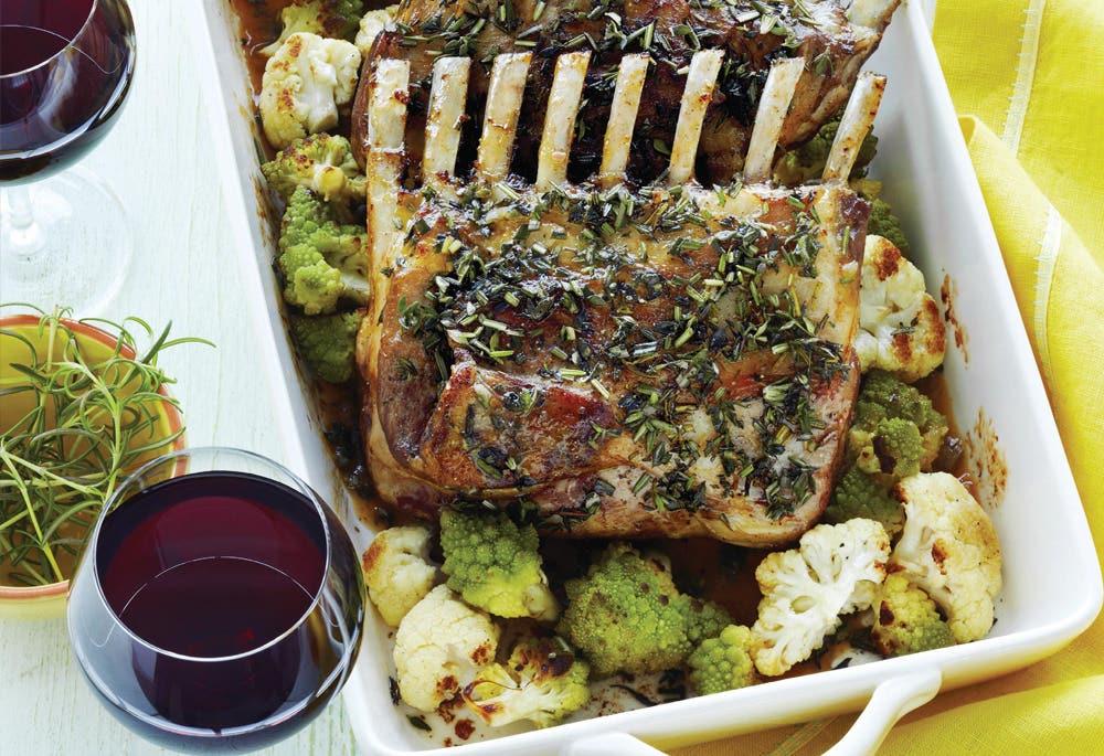 Racks of lamb with rhubarb sauce