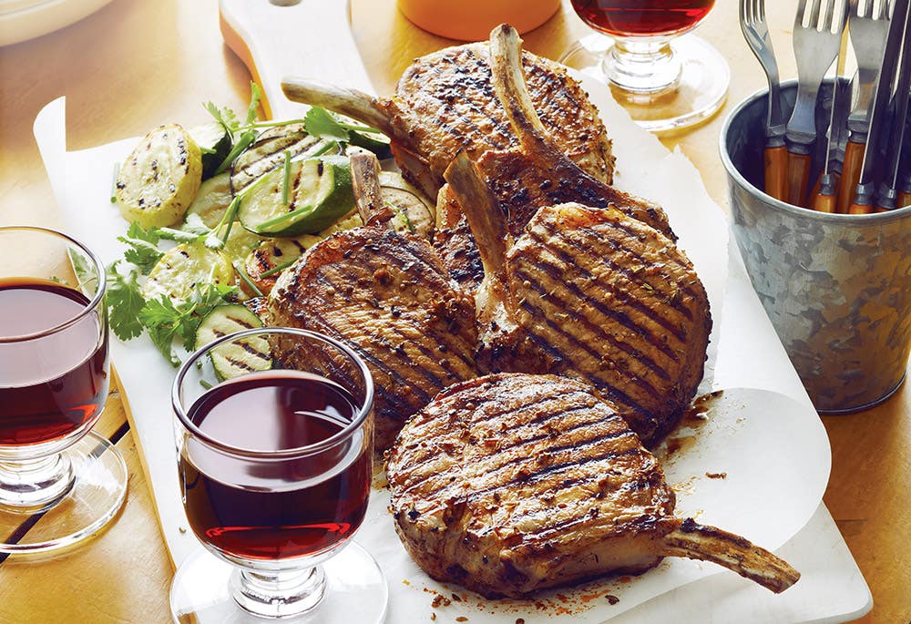 Barbecued smoked-paprika pork chops