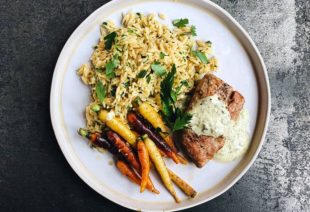 Pork Loin and Creamy Pesto Sauce
