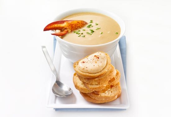 Lobster bisque with rouille and croutons