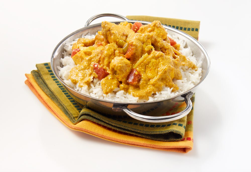 Le poulet au curry à l'indienne accompagné de son riz basmati