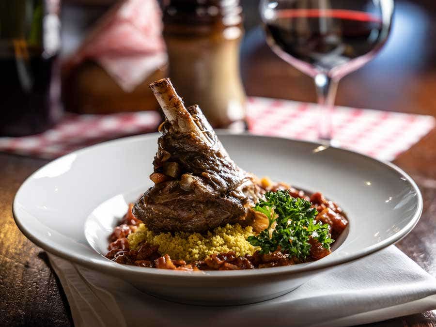 coucous with lamb shank and red wine