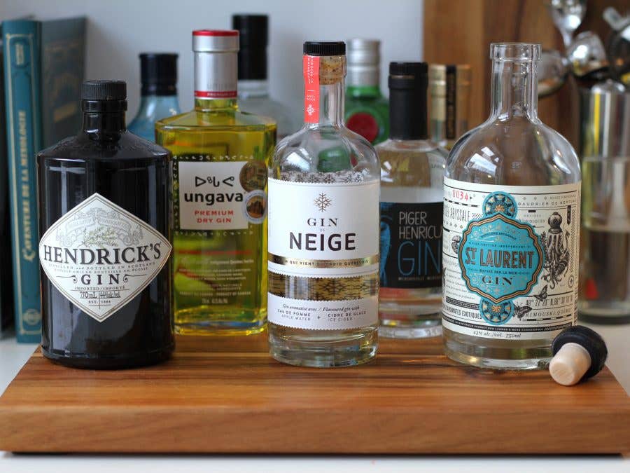 several gin bottles