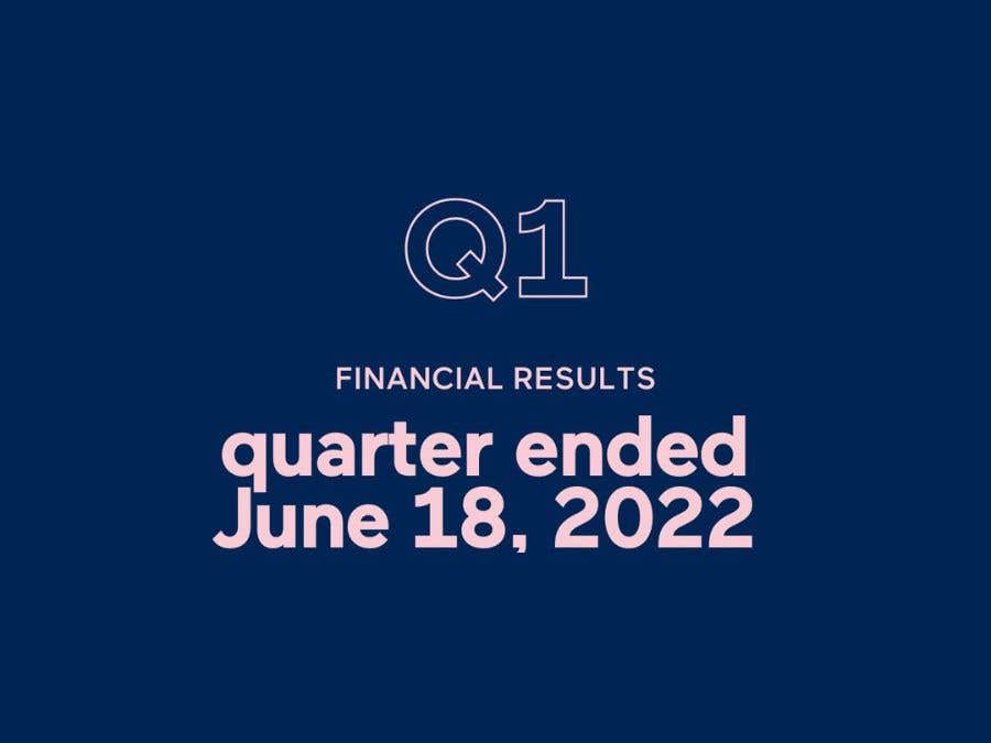 Q1 2022-2023 Results - Quarter ended June 18, 2022