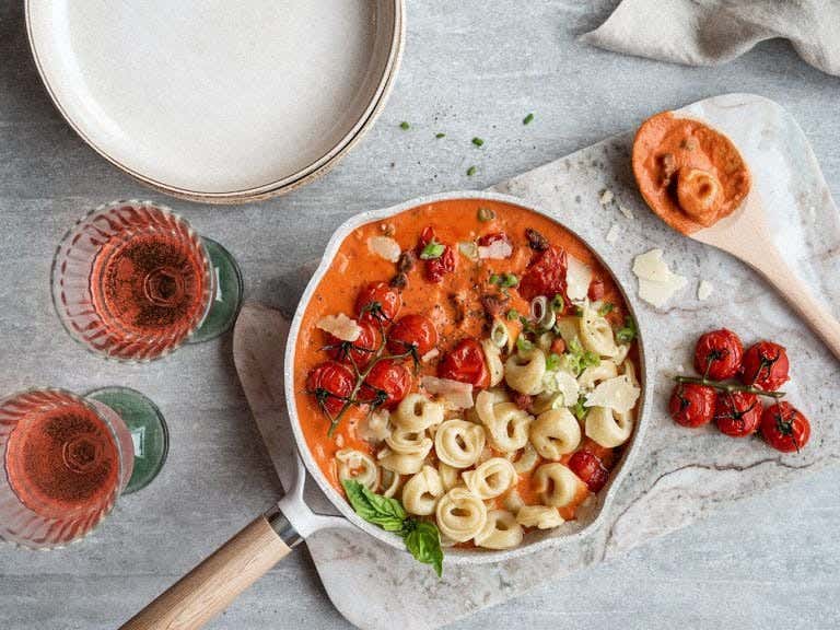 Tortellinis au fromage sauce rosée