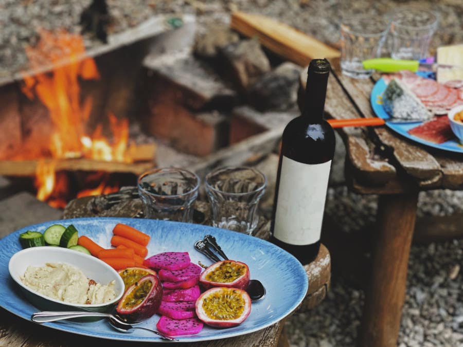 camping, glacière, vin