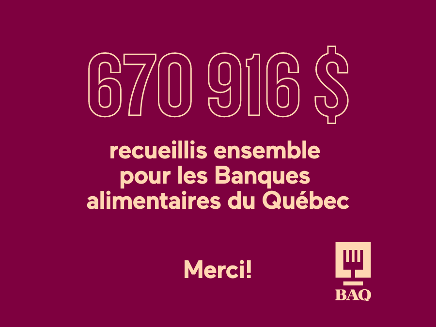 670 916 $ recueillis ensemble pour les Banques alimentaires du Québec