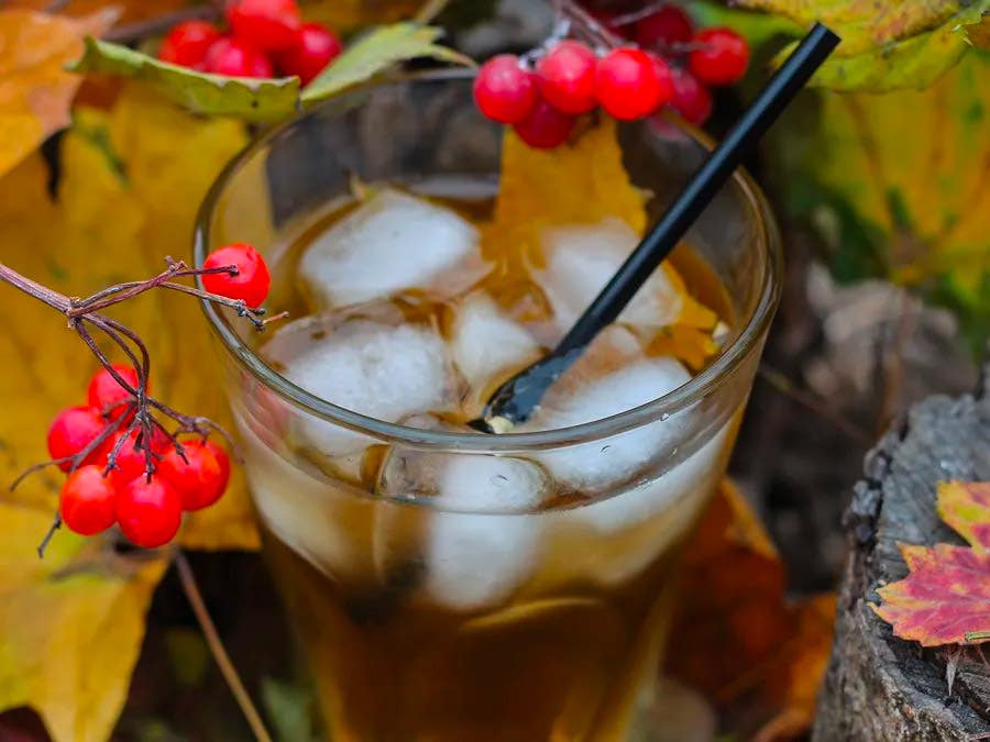 Cocktail with maple sugar in a glass