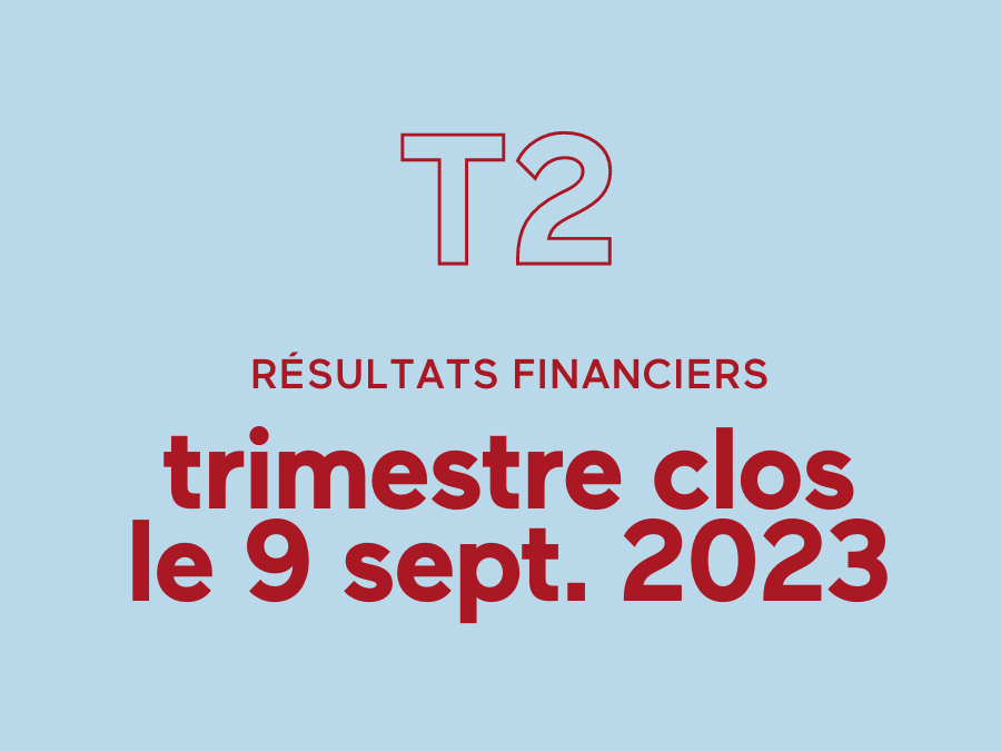 Résultats financiers pour le deuxième trimestre clos le 9 septembre 2023