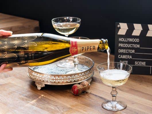 Service of champagne in crystal glasses Service of champagne in crystal glasses