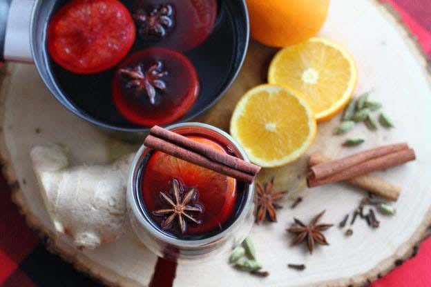 Glasses of spiced mulled wine