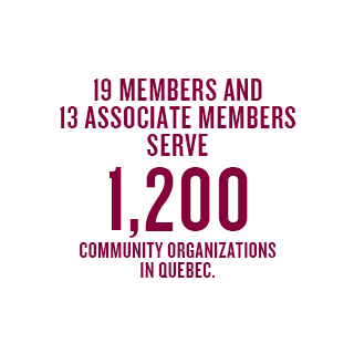 19 members et 12 associate members serve 1200 community organizations in Quebec. 19 members et 12 associate members serve 1200 community organizations in Quebec.