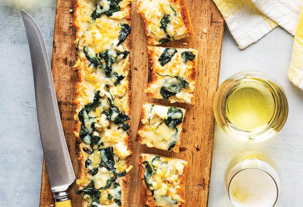 Spinach and cheese stuffed baguette