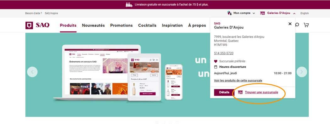 Lien Trouver une succursale dans l'en-tête du site