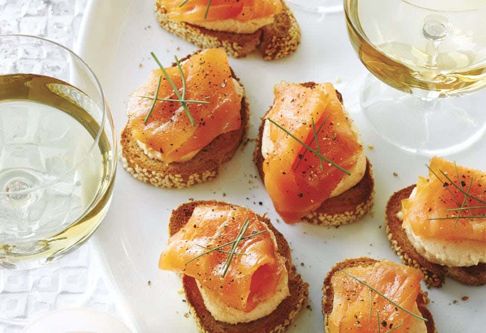 Smoked salmon spread crostinis