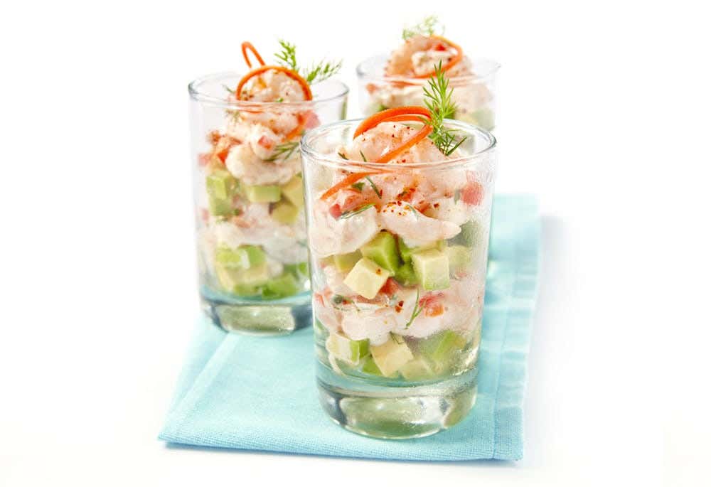 Verrines d'avocat et crevettes