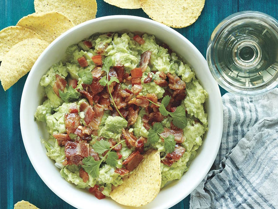 Spicy guacamole with bacon bits