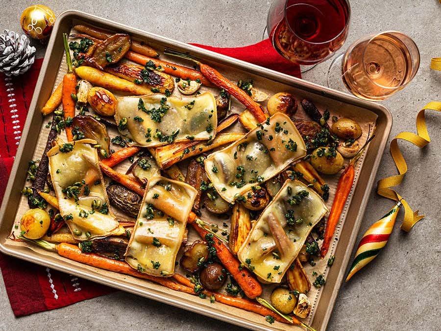 roasted root vegetables with raclette cheese