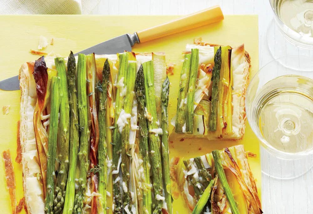 Thin-crust asparagus and leek tart