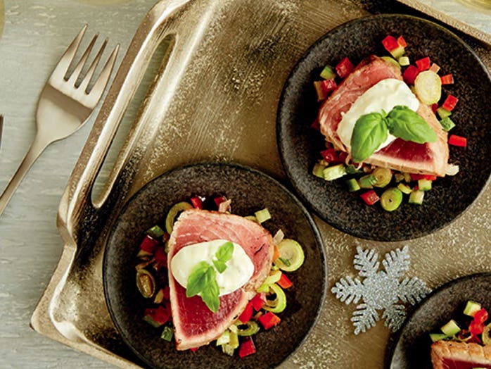 Recipe: Albacore Tuna Tataki With Lime-and-Basil Mayonnaise Recipe: Albacore Tuna Tataki With Lime-and-Basil Mayonnaise